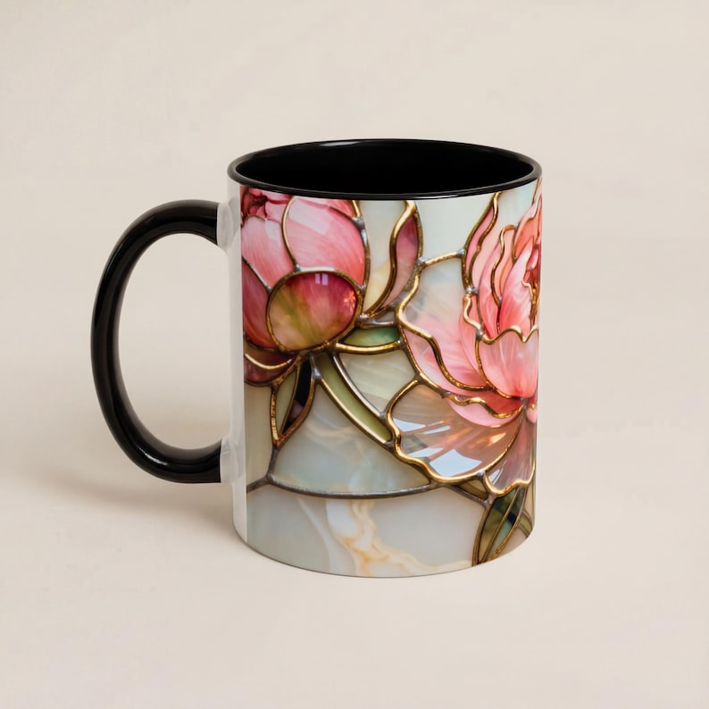 Pink Floral Mug Stained Glass Artistic Ceramic Flower Cup Elegant Tea Drinking Vessel Handcrafted Design Unique Gift Kitchen Accessory Home image 10