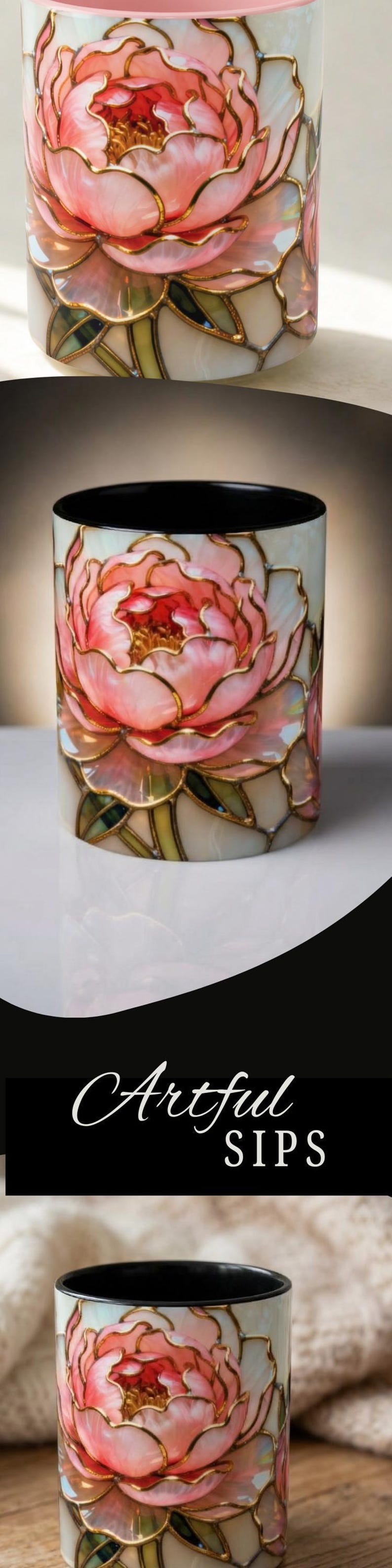 Pink Floral Mug Stained Glass Artistic Ceramic Flower Cup Elegant Tea Drinking Vessel Handcrafted Design Unique Gift Kitchen Accessory Home image 18