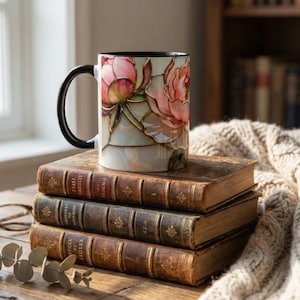 Artistic Gift Idea Floral Cup Elegant Ceramic Mug Stained Glass Appearance Beautiful Tea Vessel Coffee Lover Present Morning Beverage Container Handcrafted Design Element Unique Kitchen Addition Decorative Home Accessory Special
