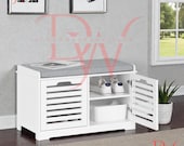 White Shoe Storage Bench with Linen Seat, Hallway Organizer
