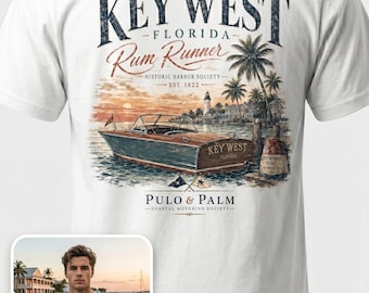 Key West Rum Runner Florida Keys Design, Vintage Coastal Boating Graphic for Island Vacation and Harbor Style