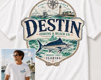 Destin Fishing Beach Design for Florida Anglers, Emerald Coast Vacation, Nautical Marlin Coastal Art