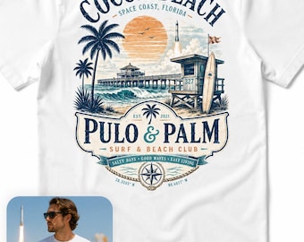Cocoa Beach Shirt, Space Coast Florida Surf & Beach Club Graphic, Vintage Coastal Vacation Souvenir