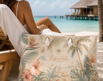 Bolso de fin de semana tropical, bolso de viaje con estampado de palmeras hibisco para vacaciones en la playa y escapadas a resorts.
