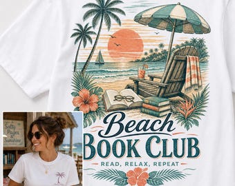Diseño para club de lectura playero, gráfico para retiro de lectura costero para amantes de los libros y lectores relajados de verano.
