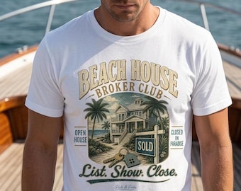 Camiseta de agente inmobiliario costero, estampado vintage de casa de playa vendida, regalo de cierre para agente inmobiliario