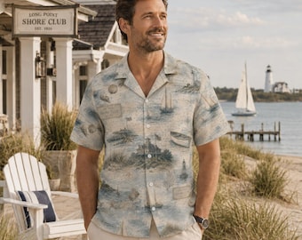 Camisa hawaiana Long Point, camisa Aloha del Coastal Club, camisa del complejo vacacional Beach Dune.