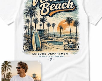 Venice Beach California Graphic for West Coast Beach Fans, Retro Surf Souvenir, Coastal Leisure Artwork