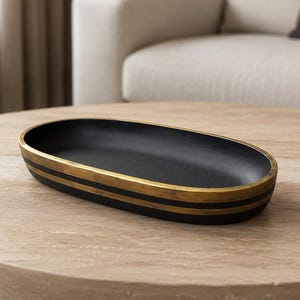 Bol ovalado grande, dorado y negro | Bol decorativo moderno, bandeja para joyas | Posavasos | Hecho a mano en cerámica