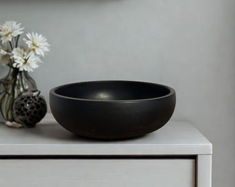 Bol de cerámica negra brillante | Bol decorativo pintado a mano | Estilo minimalista moderno