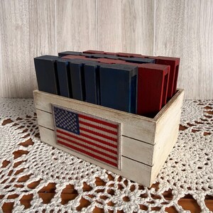 Handpainted Wooden Mini Pallets, Coaster Set with Storage Crate, Rustic Americana Decor