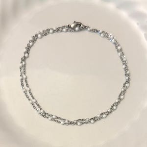 Double Wrap White Glass Beaded Bracelet,  Stainless Steel Dainty Chain Bracelet, Layered Wrap Bracelet