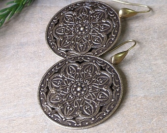 Old World Mandala Style Brass Earrings statement earrings unique jewelry