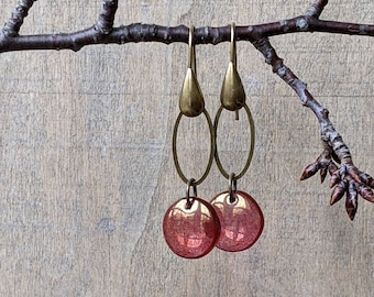 Pink glass elegant drop earrings bohemian earrings dangle beaded earrings simple natural earrings beaded jewelry boho kir royale