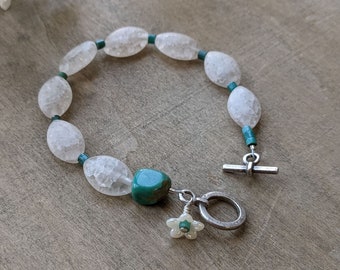 Turquoise beaded bracelet white glass and turquoise beaded jewelry spring fashion