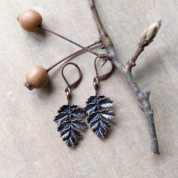 Oak Leaf Earrings antiqued copper dangle earrings nature inspired jewelry unique gift for her seventh anniversary gift for wife simple