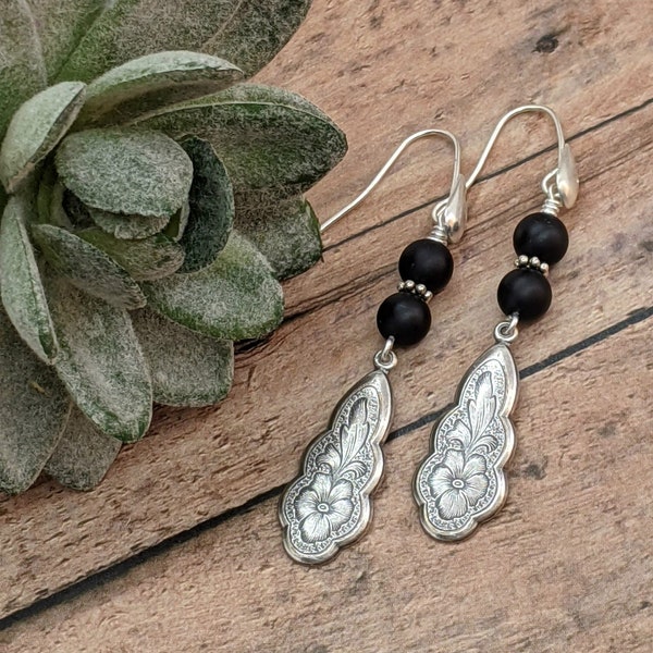 Bohemian earrings black and silver jewelry southwestern style gemstone jewelry unique earrings bohemian jewelry western boho onyx earrings