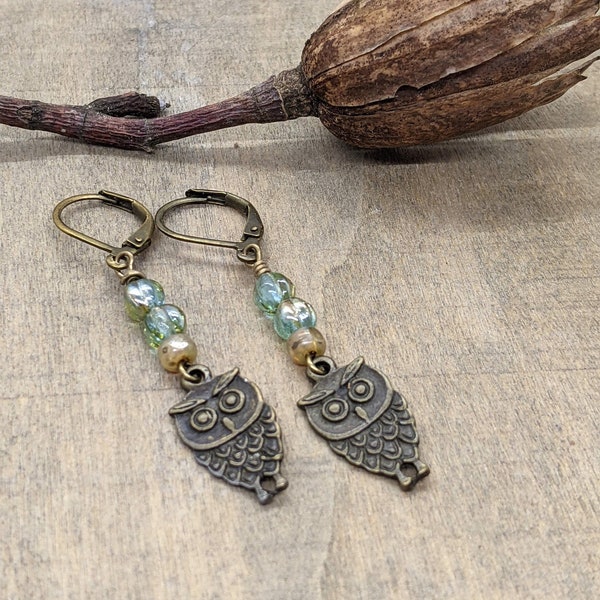 Owl earrings beaded jewelry bird earrings unique gift for her beaded earrings gift for bird lover