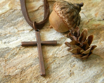 Cross necklace mens leather cord necklace rustic masculine jewelry guys necklace gift for him christian jewelry corded necklace for man