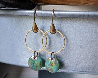 Geometric Earrings Glass and Brass simple hoop earrings beaded jewelry