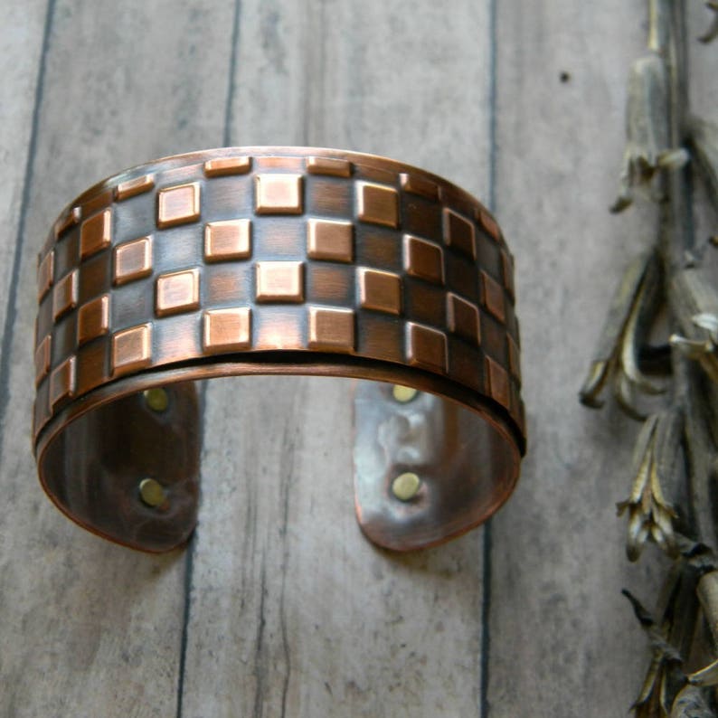 Cuff Bracelet Copper Cuff Geometric Handmade Hammered Copper Bracelet Statement Cuff Artisan Copper Cuff 7th Anniversary Gift for Wife image 4