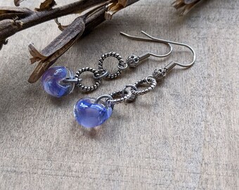 Glass drop earrings purple glass simple jewelry delicate beaded earrings