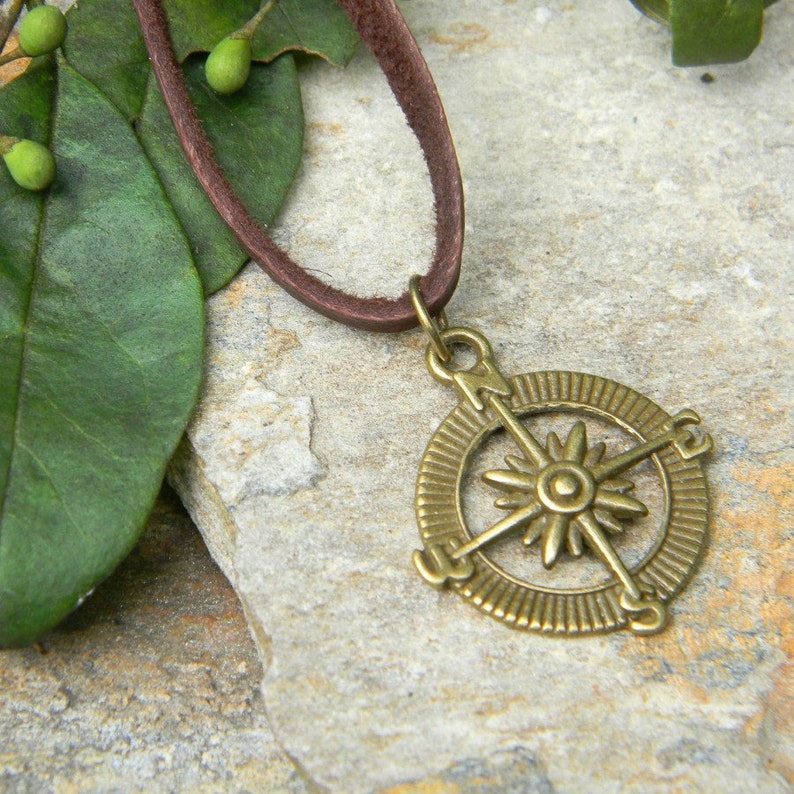 Mens Compass Necklace Leather Cord Necklace Graduation Gift Etsy