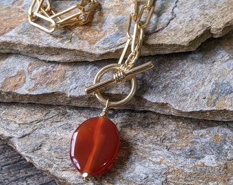 Paperclip Chain Necklace carnelian gemstone jewelry paper clip chain simple jewelry burnt orange