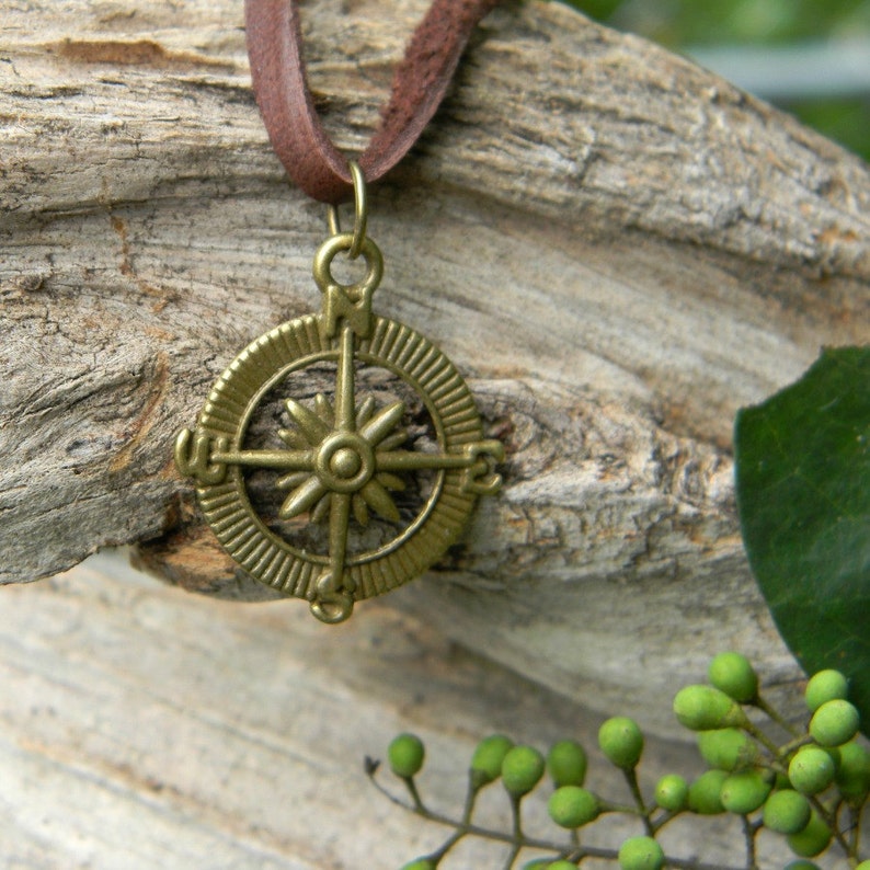 Mens Compass Necklace Leather Cord Necklace Graduation Gift Etsy