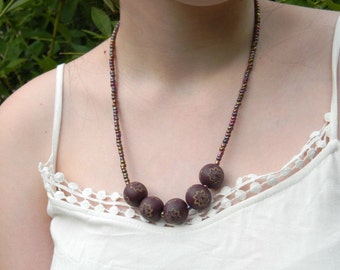Purple beaded necklace handmade wood and glass bead necklace beaded jewelry summer fashion bohemian jewelry boho