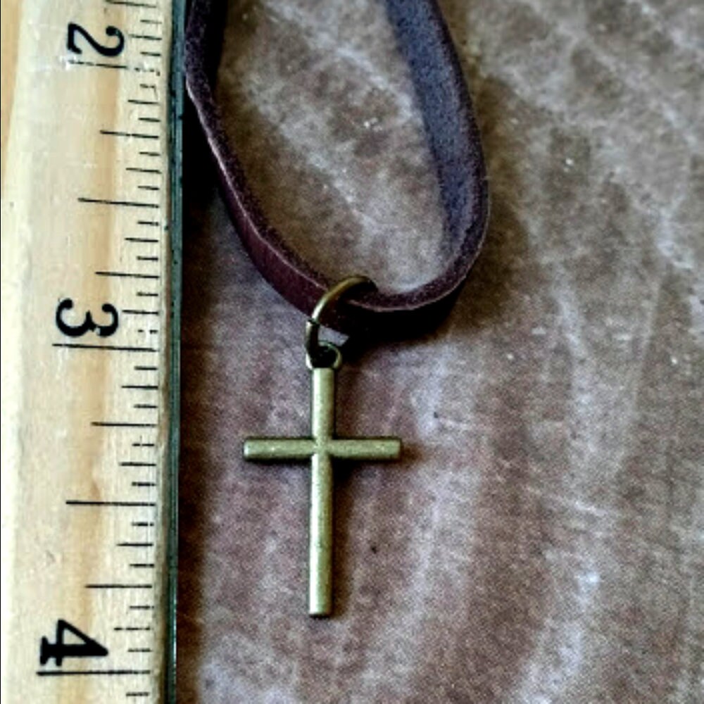 Cross Necklace Leather Cord Necklace Mens Rustic Masculine Etsy