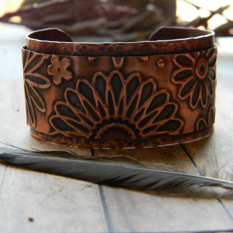 Copper Cuff Bracelet Handmade Hammered Copper Bracelet Flower Etsy