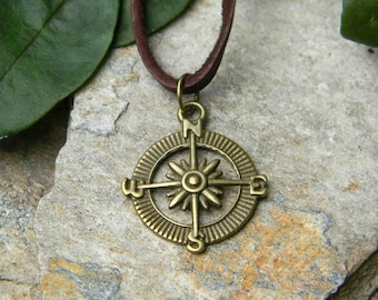 Compass Necklace for Man Mens Leather Cord Necklace Graduation Gift for Him Mens Jewellery Men's Corded Necklace Guys Necklace Father's Day