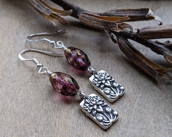 Lotus flower jewelry purple glass beaded earrings beaded jewelry unique gift for her