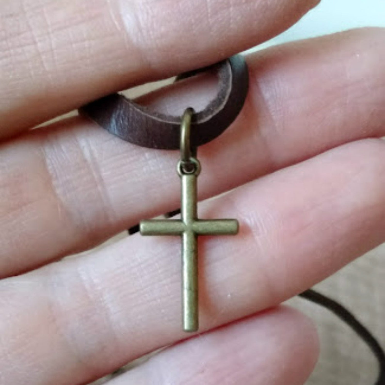 Cross Necklace Leather Cord Necklace Mens Rustic Masculine Etsy