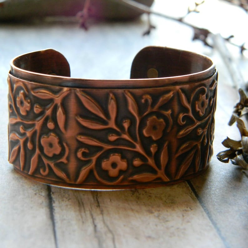 Copper Cuff Bracelet Handmade Hammered Copper Bracelet Flower Etsy