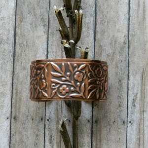 Copper cuff bracelet handmade hammered copper bracelet flower cuff artisan copper cuff bracelet 7th anniversary gift for her statement cuff image 1