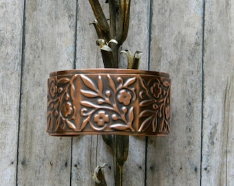 Copper cuff bracelet handmade hammered copper bracelet flower cuff artisan copper cuff bracelet  7th anniversary gift for her statement cuff