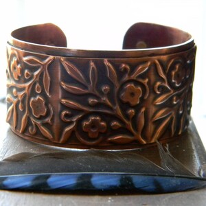 Copper cuff bracelet handmade hammered copper bracelet flower cuff artisan copper cuff bracelet 7th anniversary gift for her statement cuff image 2