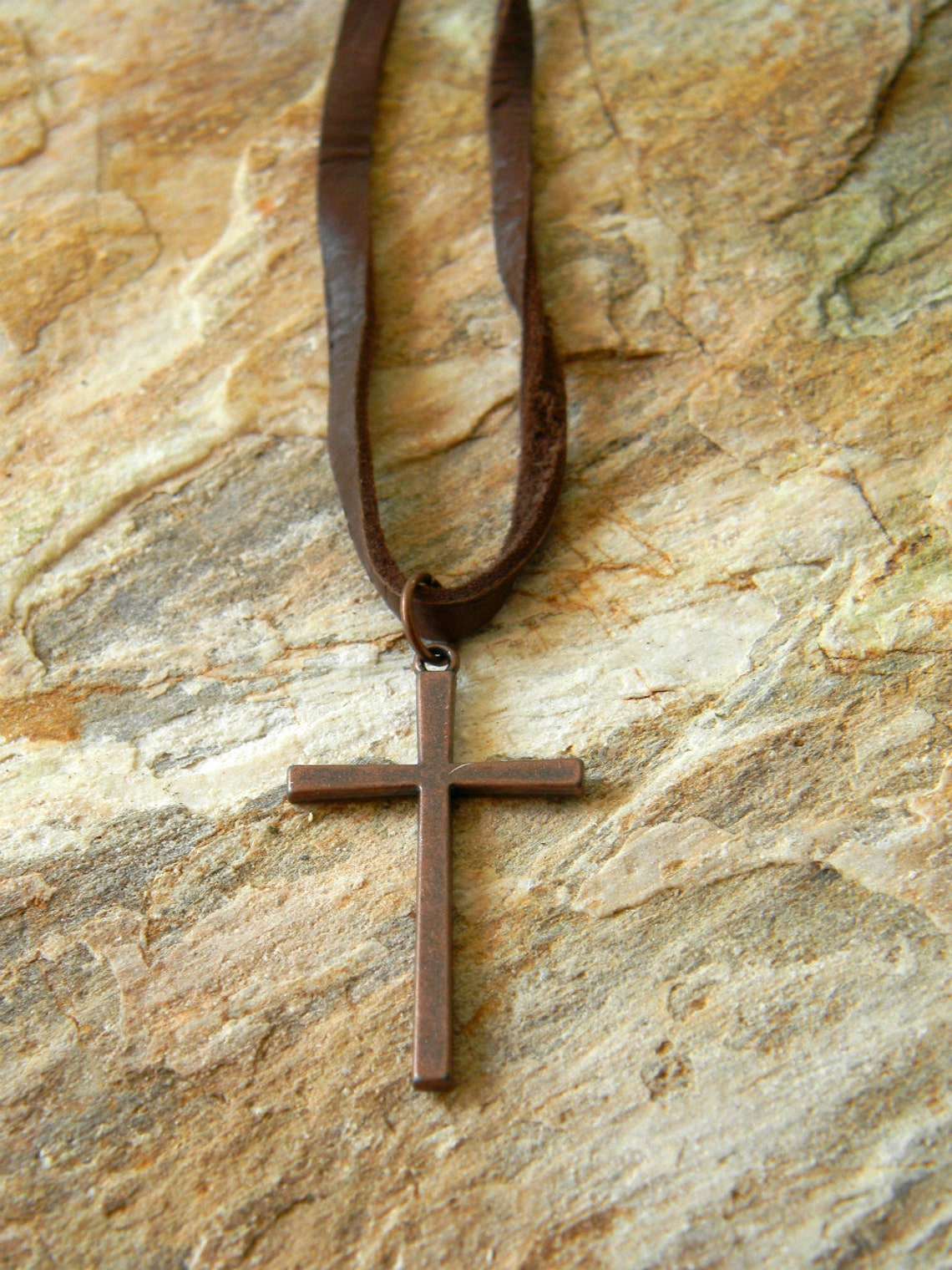 Cross necklace mens leather cord necklace rustic masculine Etsy