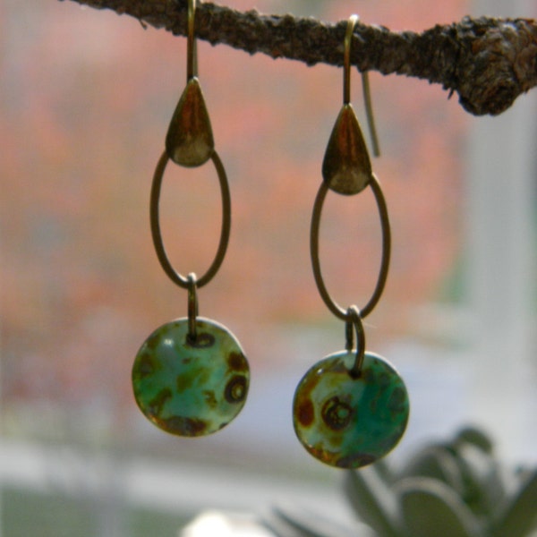 Bohemian earrings dangle earrings earthy green czech glass beaded earrings simple natural earrings beaded jewelry boho gypsy jewelry hippie