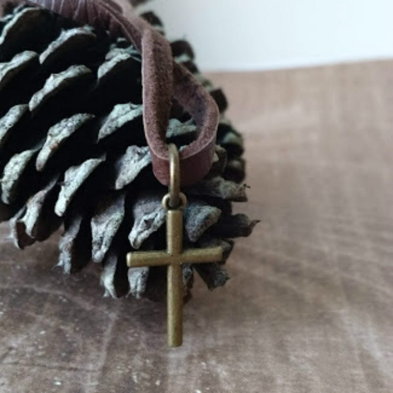 Cross Necklace Leather Cord Necklace Mens Rustic Masculine Etsy