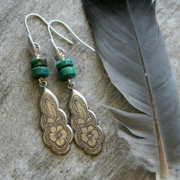 Turquoise earrings southwestern style bohemian turquoise jewelry cowgirl unique dangle earrings western boho bohemian earrings boho style