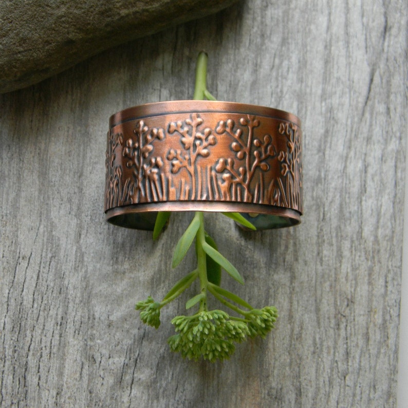 Copper cuff bracelet wildflower handmade hammered copper bracelet artisan copper cuff bracelet 7th anniversary gift for her statement cuff image 1