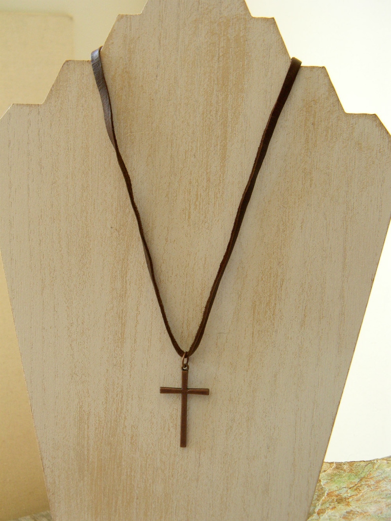 Cross Necklace Mens Leather Cord Necklace Rustic Masculine Etsy