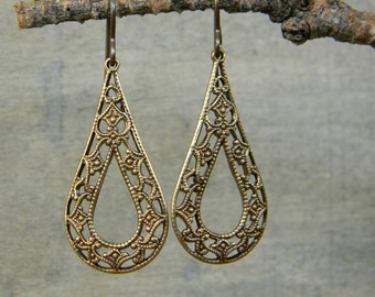 Teardrop hoop earrings filigree earrings bohemian jewelry unique gift bohemian earrings simple summer jewelry