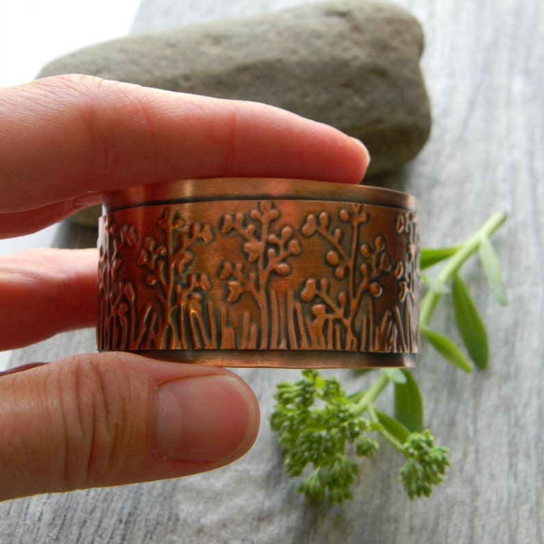 Copper cuff bracelet wildflower handmade hammered copper bracelet artisan copper cuff bracelet 7th anniversary gift for her statement cuff image 3