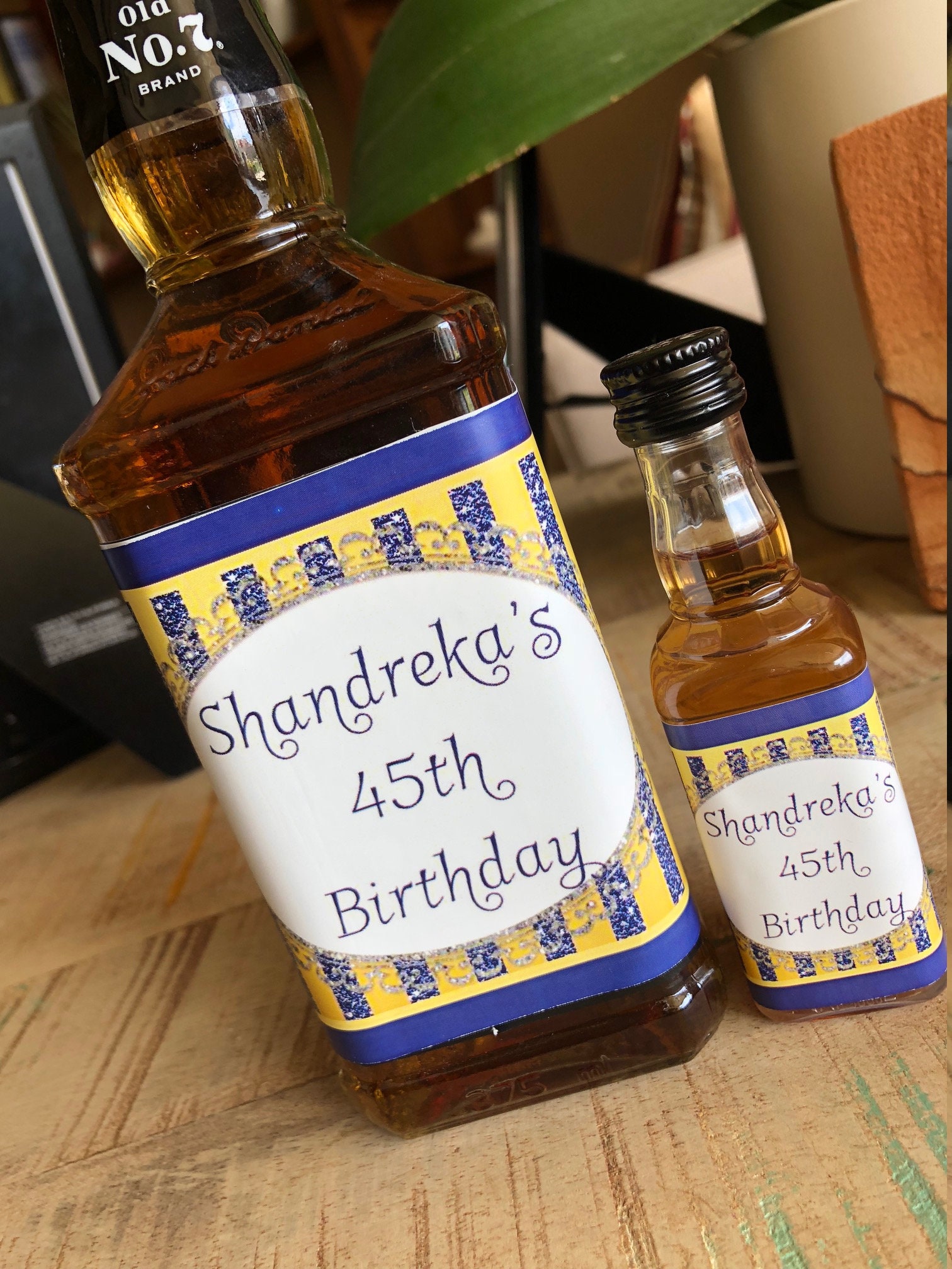 Blue Gold Silver liquor bottle labels Mini whiskey bottle ...