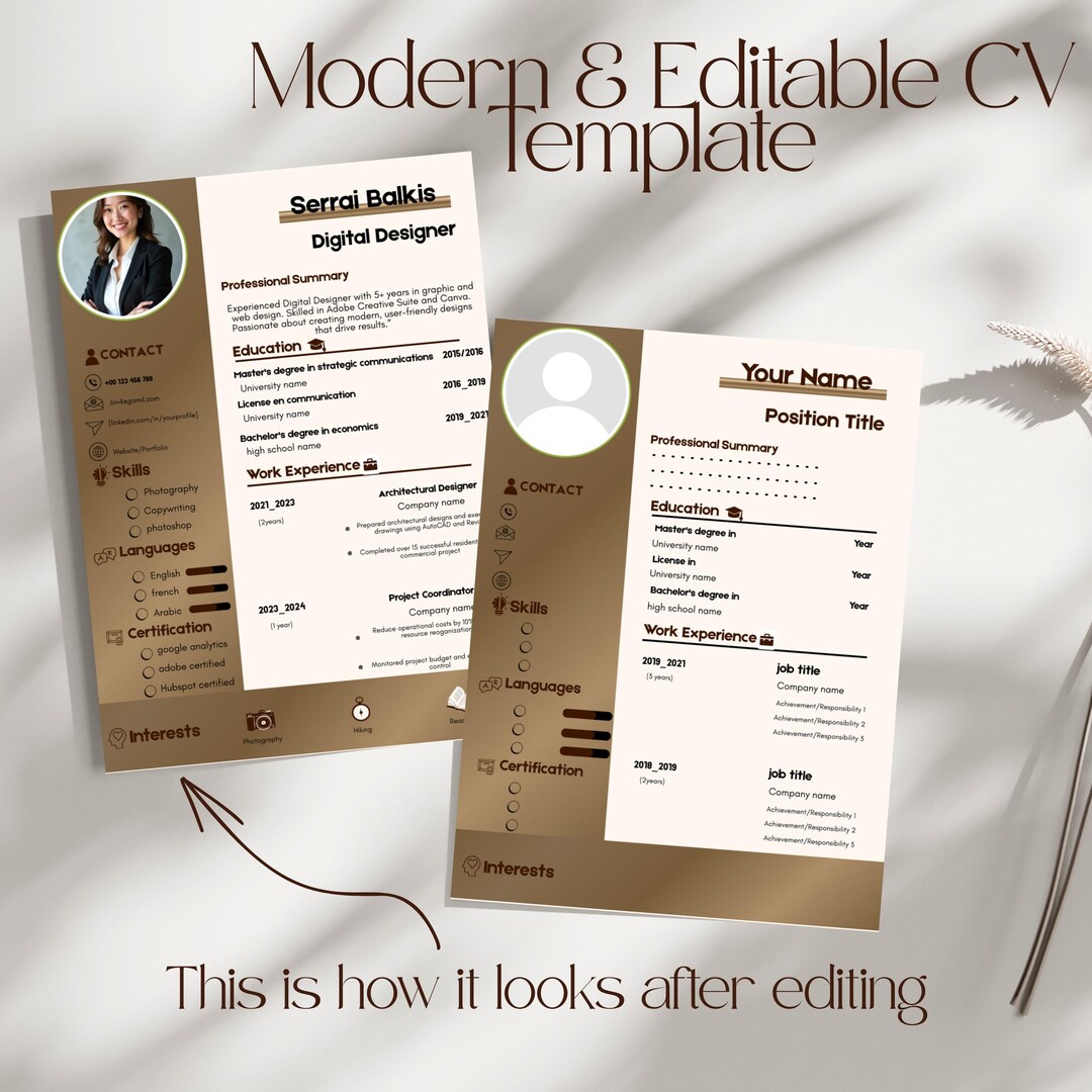 Modern CV Template Editable in Canva | Free Cover Letter, 4 Color ...