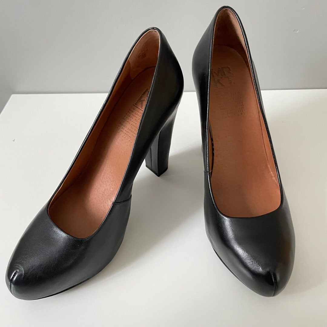 Women's Black Leather Wrapped Platform Heels, MRKT Shoes, High Heel